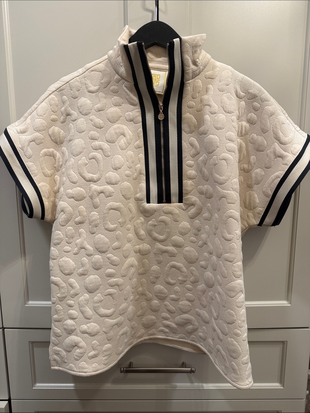 Emily McCarthy Poppy Polo Top in Ivory with Black Trim